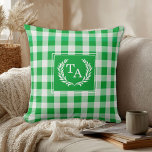 Green Gingham Monogram Crest Cushion<br><div class="desc">Elegant & Rustic Green Gingham Monogram Crest Throw Pillow.</div>