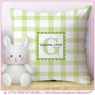 Green Gingham Monogrammed Cushion
