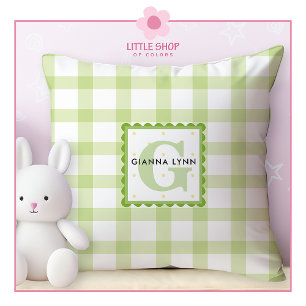 Green Gingham Monogrammed Cushion