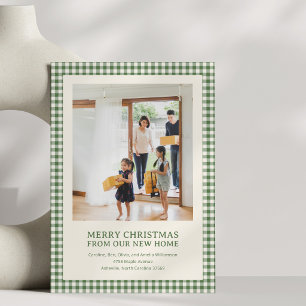 Green Gingham Moving Christmas New Home Family Holiday Card