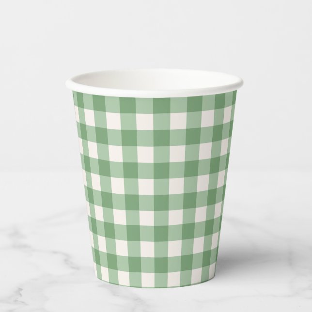 Green Gingham Paper Party Cups (Front)