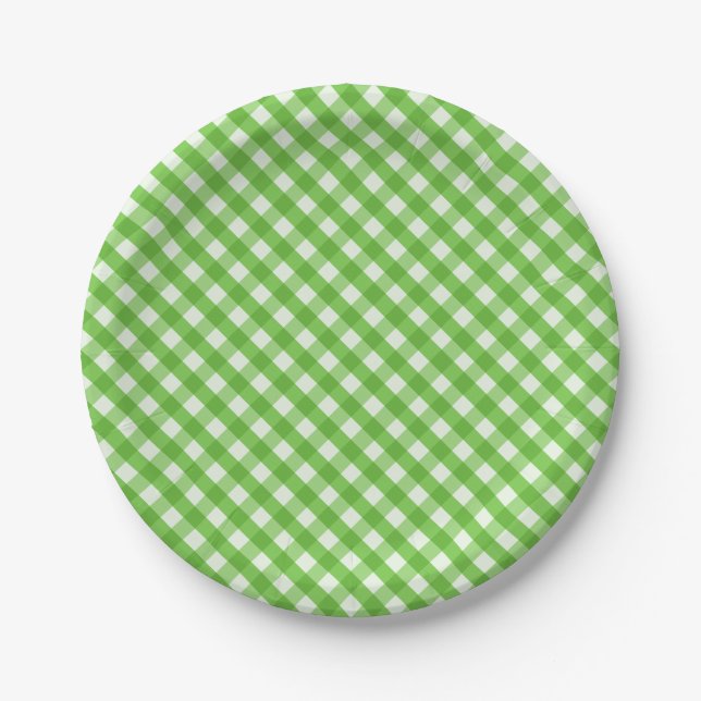 Green Gingham Paper Plate (Front)