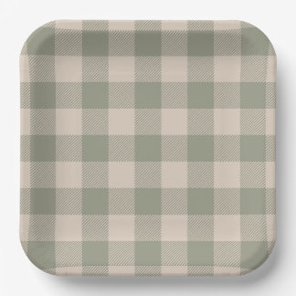 Green Gingham Paper Plates - 9in | Salty Bark Club