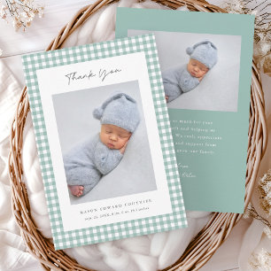 Green Gingham Pattern Boys Baby Thank You Card