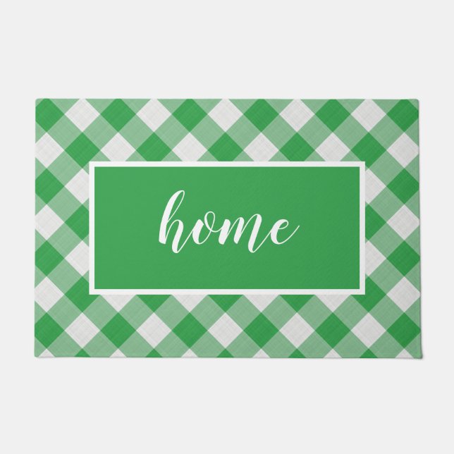 Green Gingham Pattern Home Custom Welcome Mat (Front)
