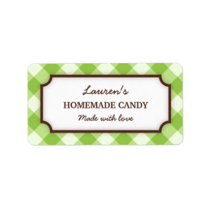 Green gingham pattern kitchen baking canning jar label