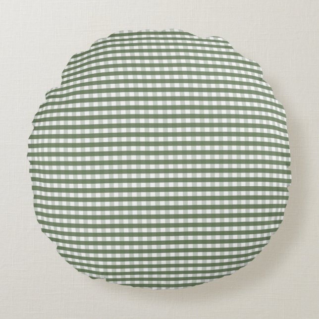 Green Gingham Pattern Round Cushion (Front)