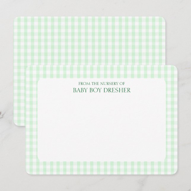 Green Gingham Personalized  Card (Front/Back)