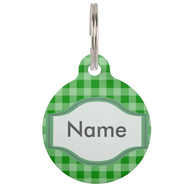 Green Gingham Pet Tag (Front)