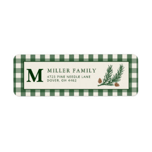 Green Gingham Pinecone Return Address Label