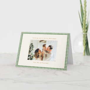 Green Gingham Plaid Custom Photo Christmas Folded Holiday Card