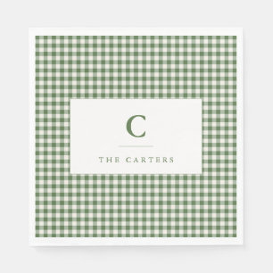 Green Gingham Plaid Family Name Monogram Initial Napkin