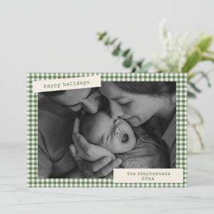 Green Gingham Plaid Family Newborn Photo Christmas Holiday Card