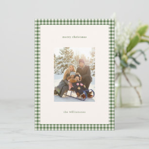 Green Gingham Plaid Merry Christmas Family Photo Holiday Card