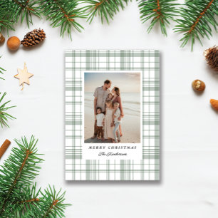 Green Gingham Plaid Tartan Christmas Photo Card