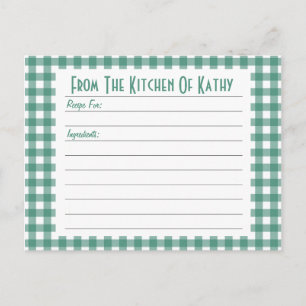 Green Gingham Recipe Card