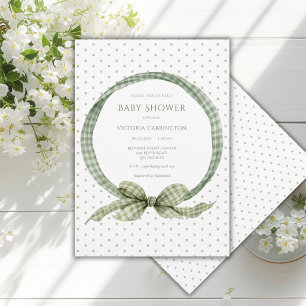 Green Gingham Ribbon Frame Vintage Invitation