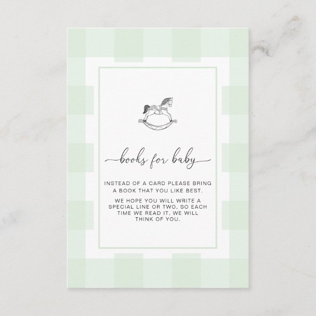 Green Gingham Rocking Horse Book Request Card (Front)