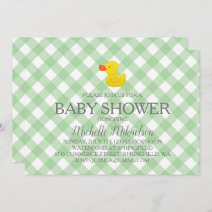Green Gingham Rubber Duckie Baby Shower Invitation