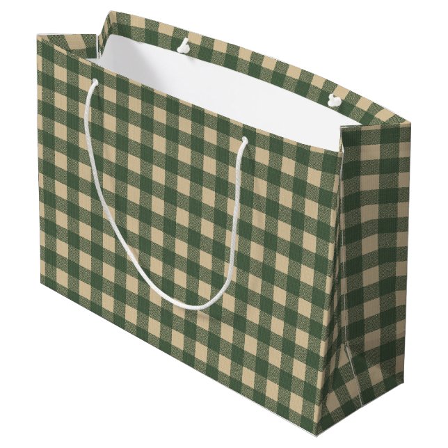 Green Gingham Rustic Country Large Gift Bag (Back Angled)