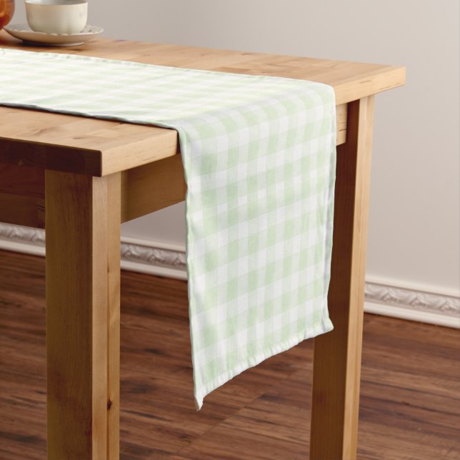 Green Gingham Short Table Runner (In Situ)