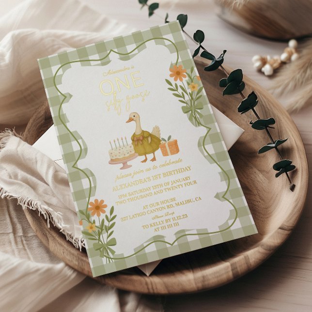  Green Gingham Silly Goose 1st Birthday (Creator Uploaded)