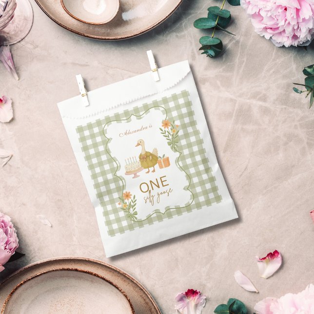  Green Gingham Silly Goose 1st Birthday Favour Bag (Creator Uploaded)