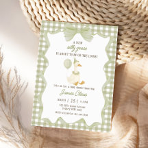 Green Gingham Silly Goose Baby Shower Invitation