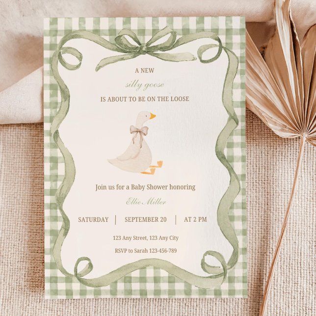 Green Gingham Silly Goose Baby Shower Invitation  (Creator Uploaded)