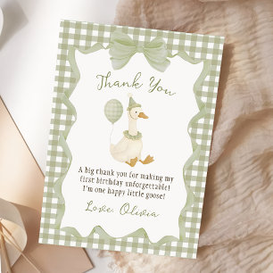 Green Gingham Silly Goose Birthday Thank You Card