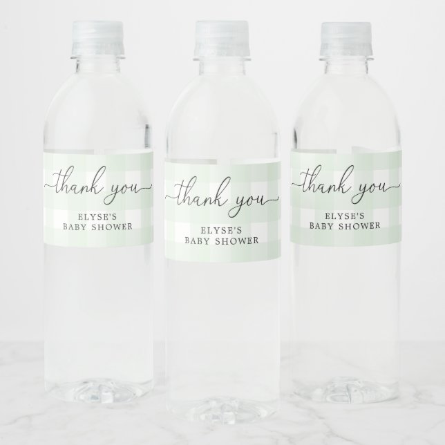 Green Gingham Thank You Favour Water Bottle Label (Bottles)