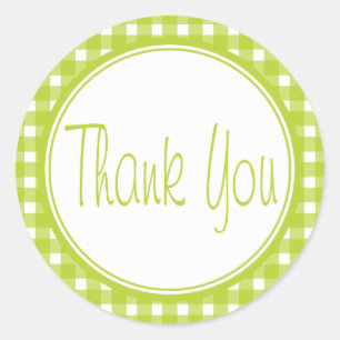 Green Gingham Thank You Plaid Checks Wedding Classic Round Sticker