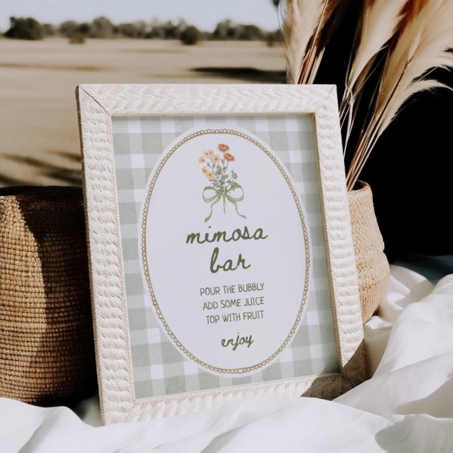 Green Gingham Wildflower Bouquet Mimosa Bar Poster (Creator Uploaded)