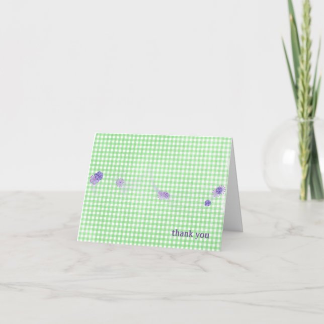 green gingham with flowers thank you card (Front)