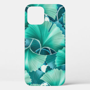 Green ginkgo biloba illustration pattern iPhone 12 case