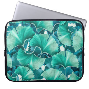 Green ginkgo biloba illustration pattern laptop sleeve