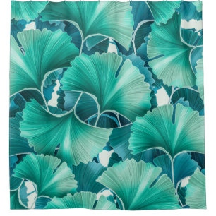 Green ginkgo biloba illustration pattern shower curtain