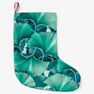 Green ginkgo biloba illustration pattern small christmas stocking