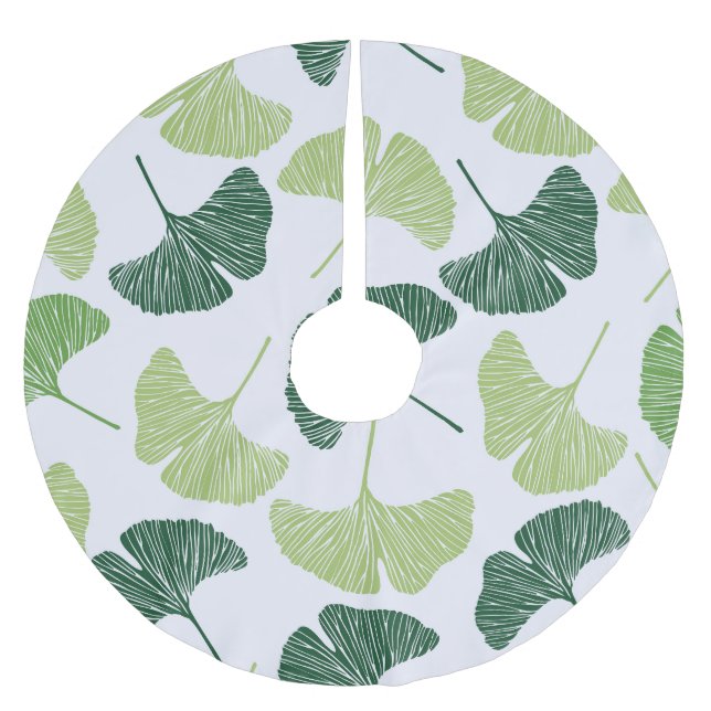 Green Ginkgo Biloba Seamless Pattern Brushed Polyester Tree Skirt (Front)