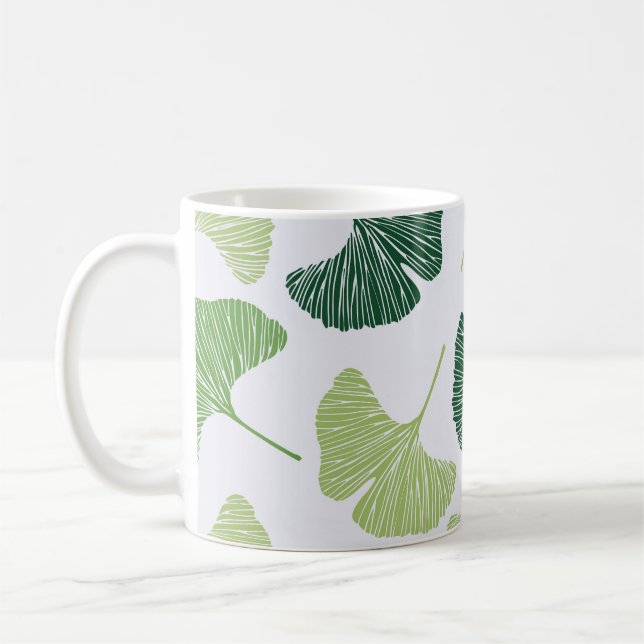 Green Ginkgo Biloba Seamless Pattern Coffee Mug (Left)