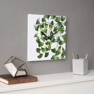 Green Ginkgo Biloba - Square Wall Clock