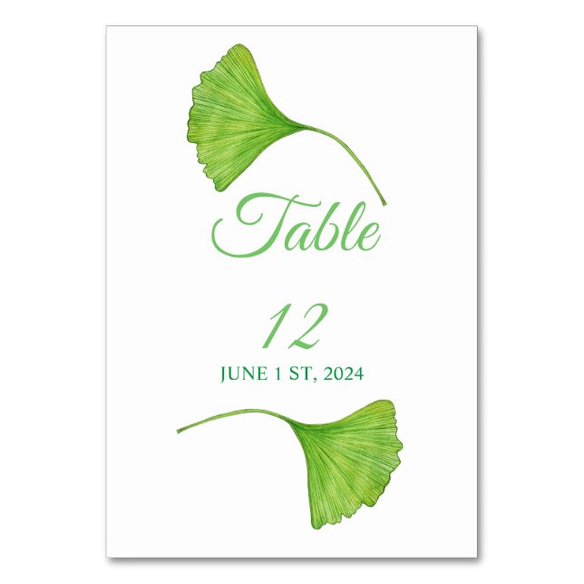 Green Ginko Leaves Thunder_Cove Table Number (Front)