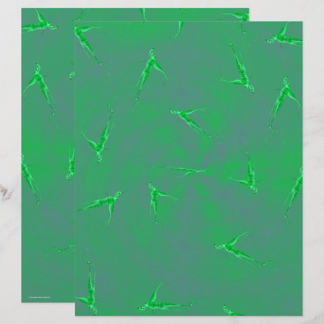 Green Ginseng Man Scrapbook Paper 2-Sided Page (Front/Back)