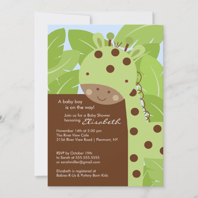 Green Giraffe Baby Shower Invitation (Front)