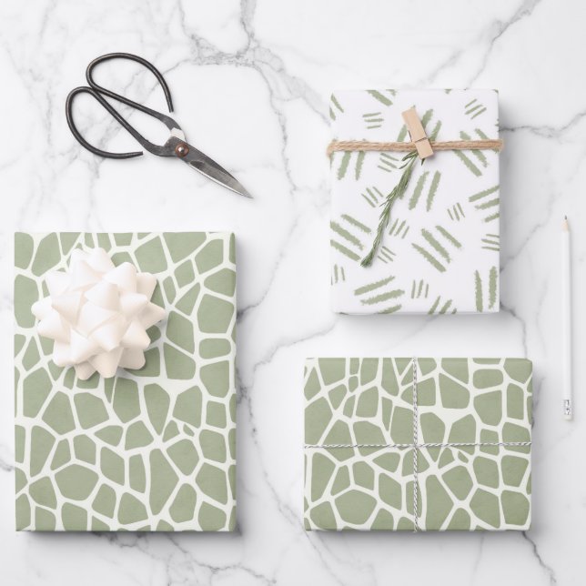 Green Giraffe Print Birthday Wrapping Paper Sheet (Front)