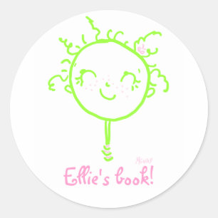 green girl bookplate classic round sticker