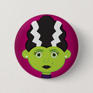 Green girl monster 6 cm round badge