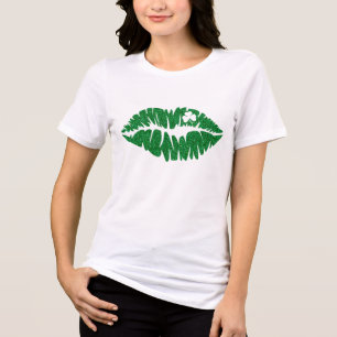 Green Girly Glitter Shamrock Lips St. Patrick's Tri-Blend Shirt