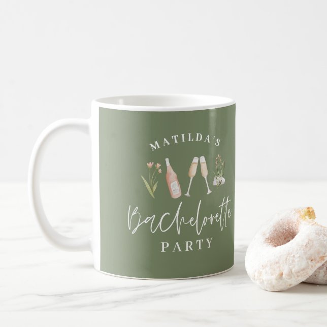 Green girly modern drinks bachelorette party tapes coffee mug (With Donut)