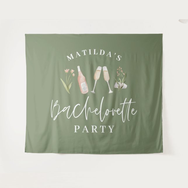 Green girly modern drinks bachelorette party tapestry (Front (Horizontal))